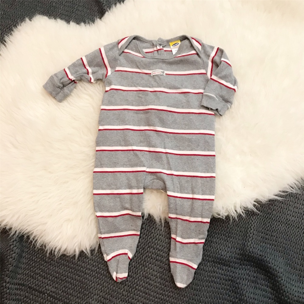 Old Navy Grey & Red Striped Long Sleeve Footies